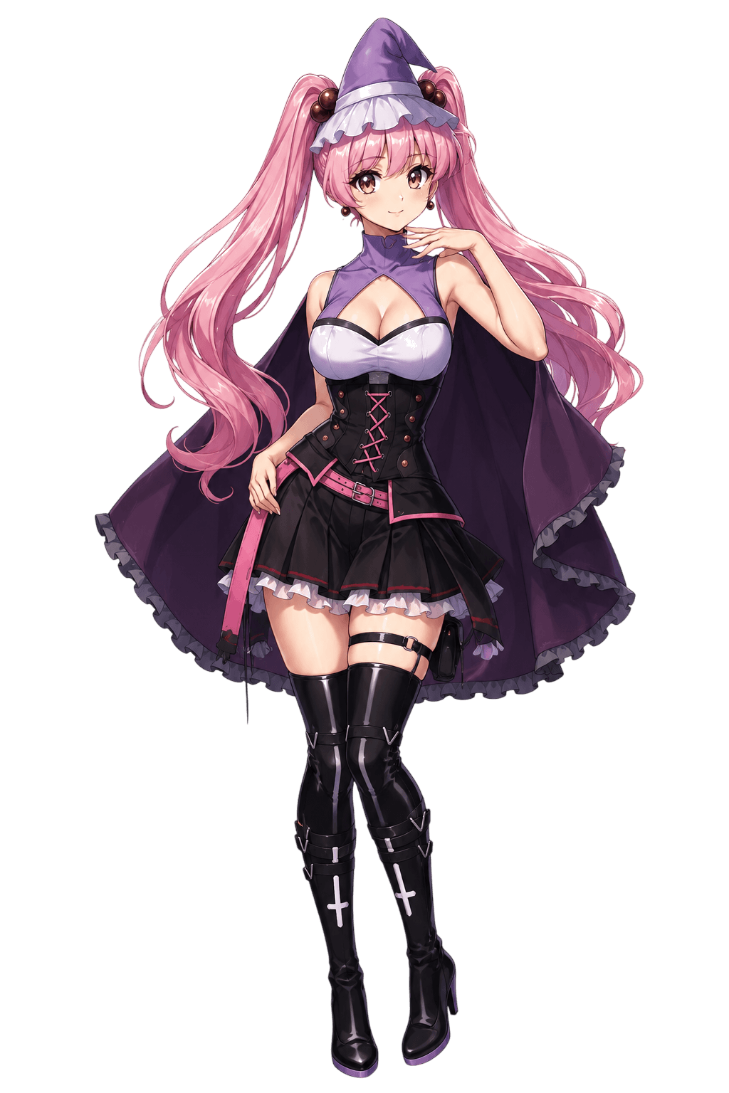Starling Witch — twin-tailed VTuber model in a purple witch hat and corset